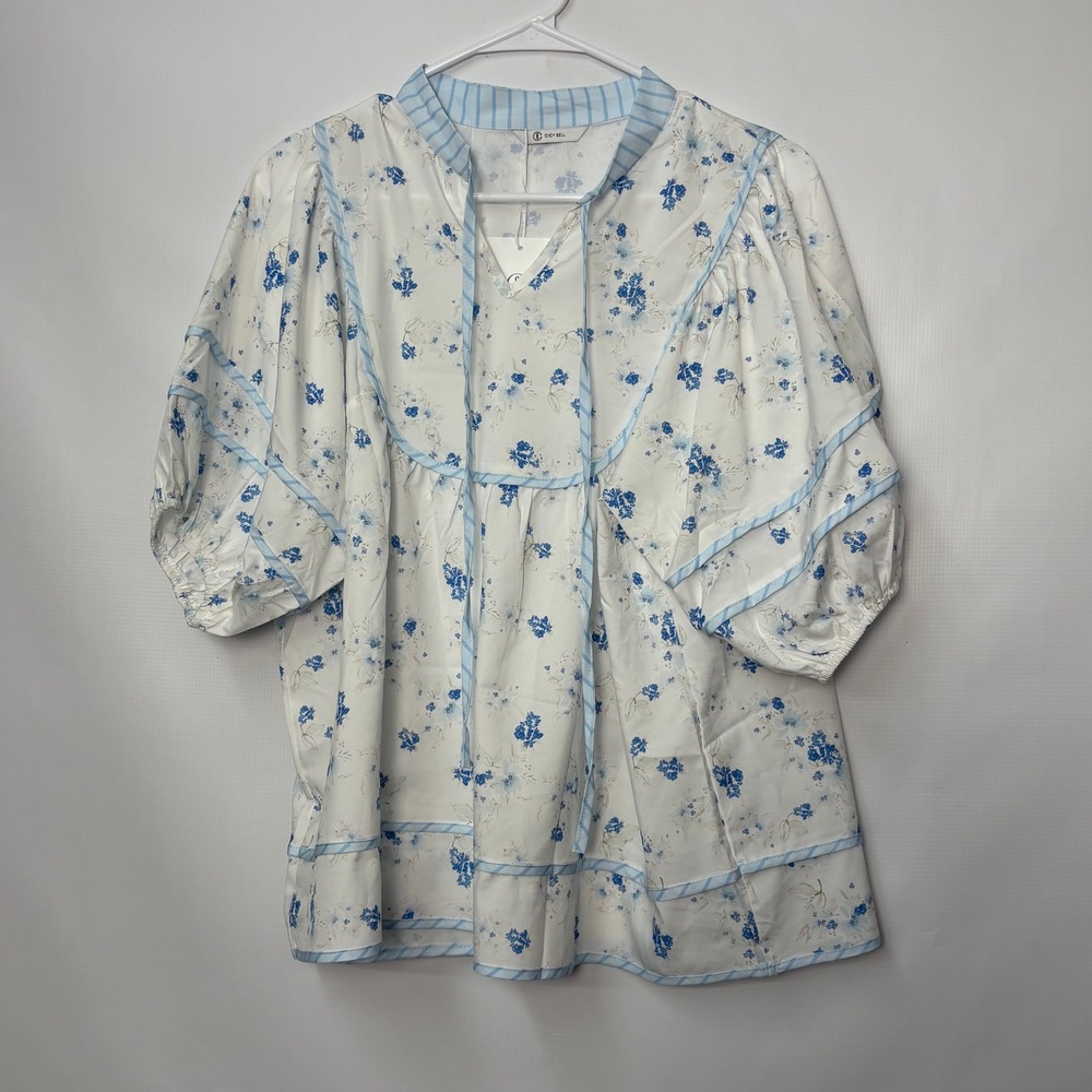 NWT Cicy Bell Floral Puff Sleeve Tiered Peasant Blouse Top Boho Boutiuqe Large